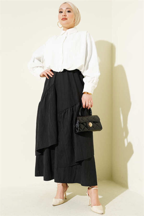 Three-Ruffle Skirt Black