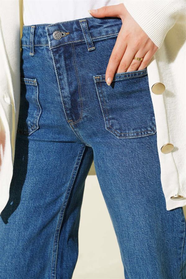 Palazzo Jeans with Top Pockets Light Blue