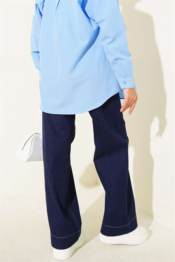 Navy Blue Palazzo Jeans with Top Pockets