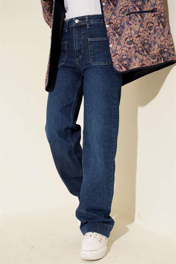 Palazzo Jeans with Top Pockets Blue