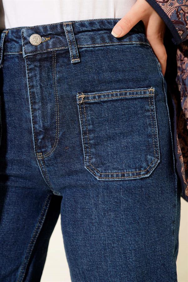 Palazzo Jeans with Top Pockets Blue