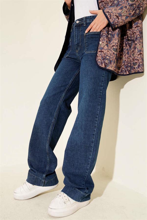 Palazzo Jeans with Top Pockets Blue