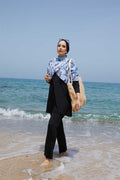 Allerli Patterned Modest Swimsuit Blue