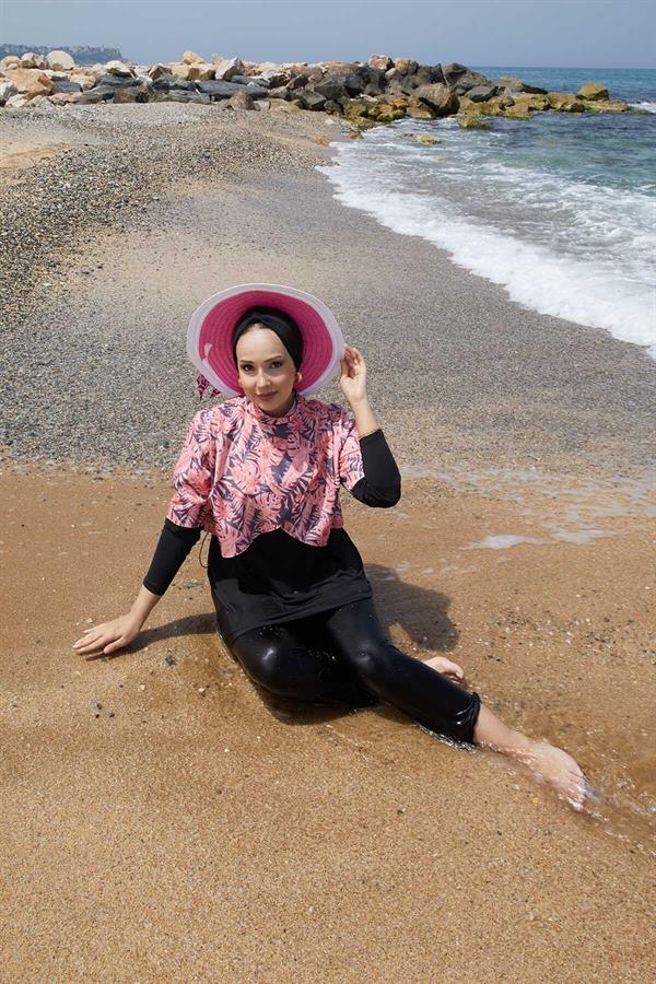 Allerli Patterned Modest Swimsuit Pomegranate Flower