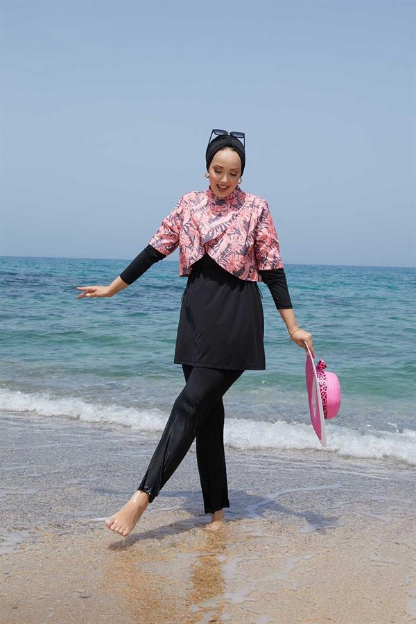 Allerli Patterned Modest Swimsuit Pomegranate Flower