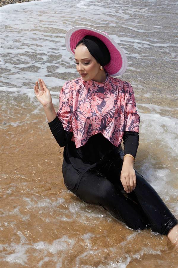 Allerli Patterned Modest Swimsuit Pomegranate Flower