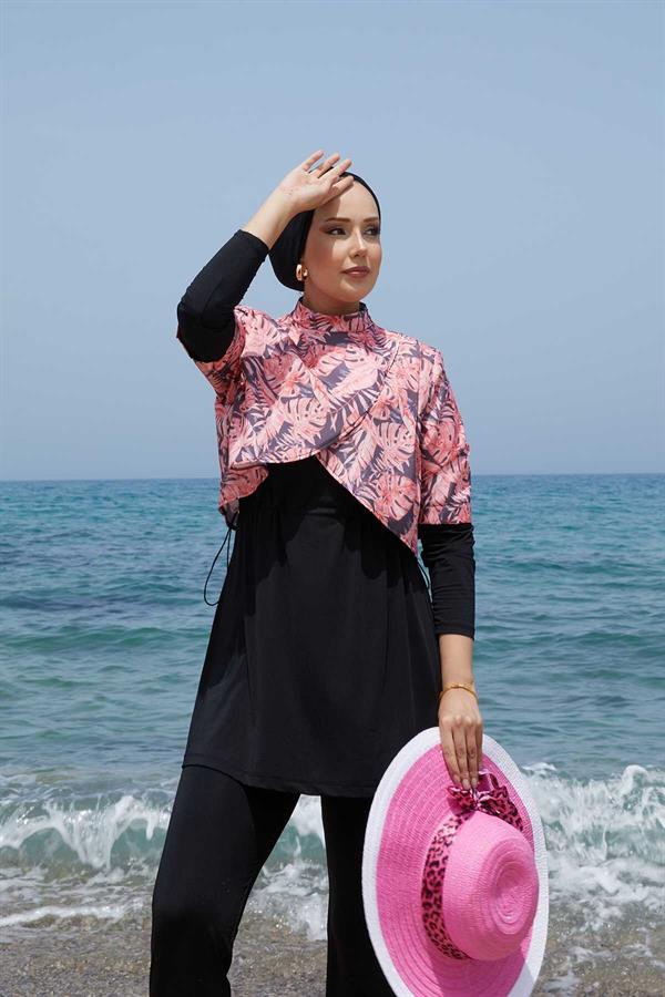 Allerli Patterned Modest Swimsuit Pomegranate Flower