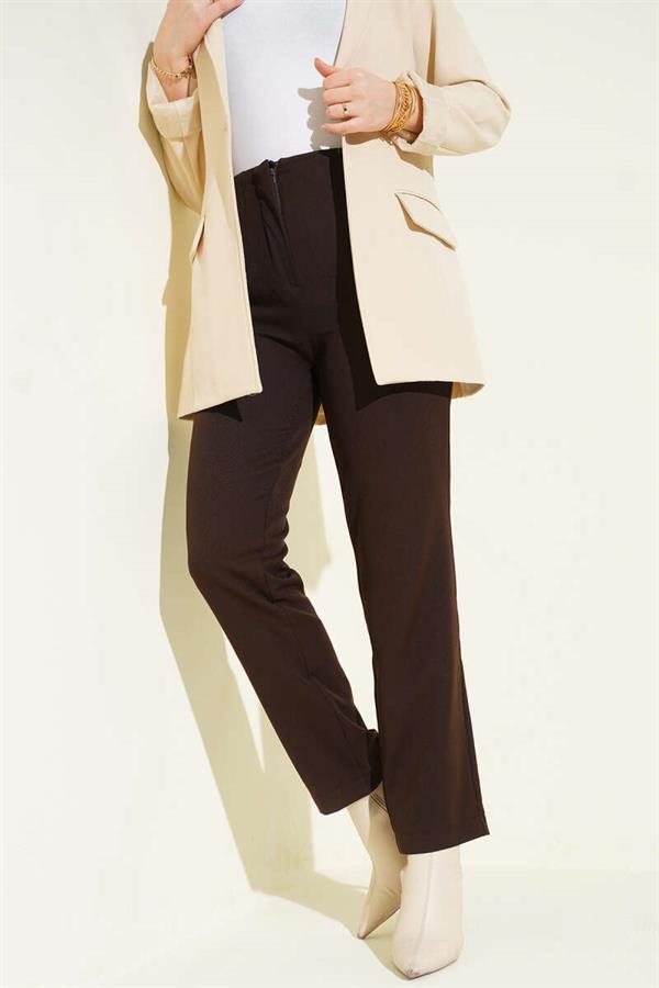 Ironed Striped Slim-Fit Trousers, Dark Brown