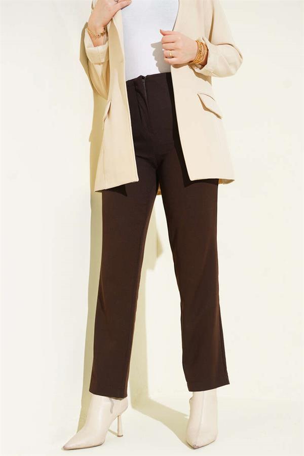 Ironed Striped Slim-Fit Trousers, Dark Brown