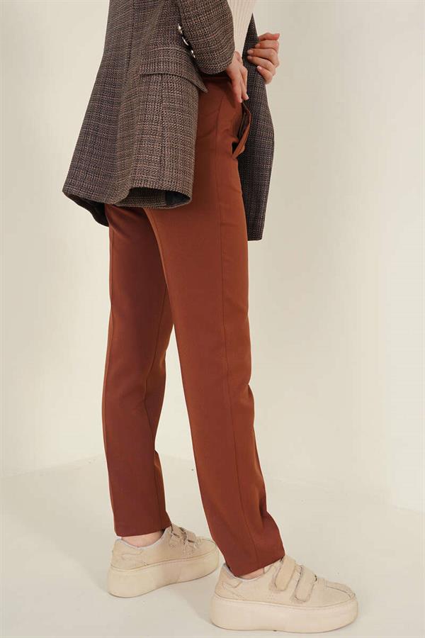 Iron Striped Skinny Leg Trousers Brown