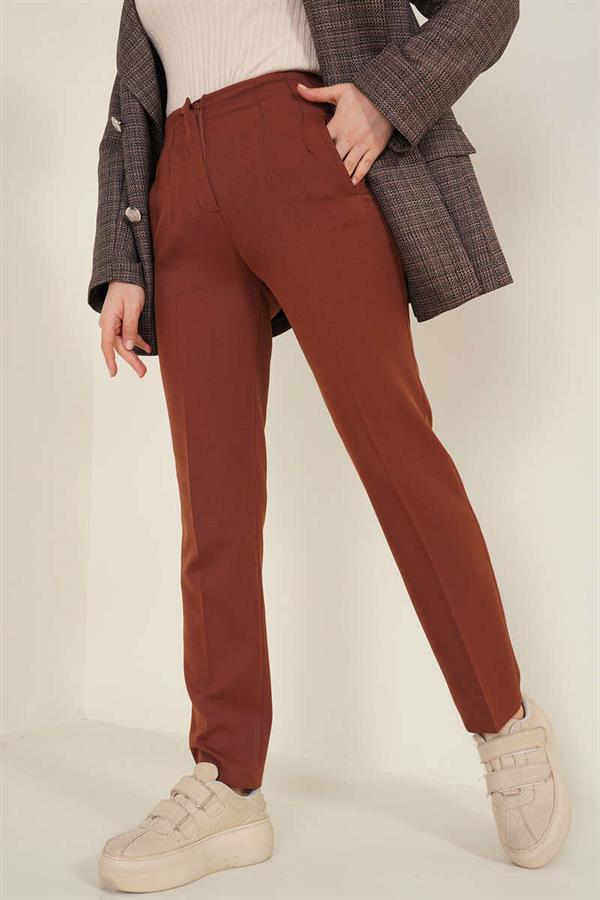 Iron Striped Skinny Leg Trousers Brown