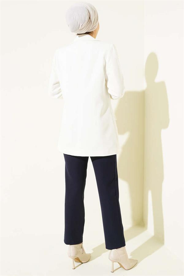 Ironed Striped Slim-Fit Trousers, Navy Blue