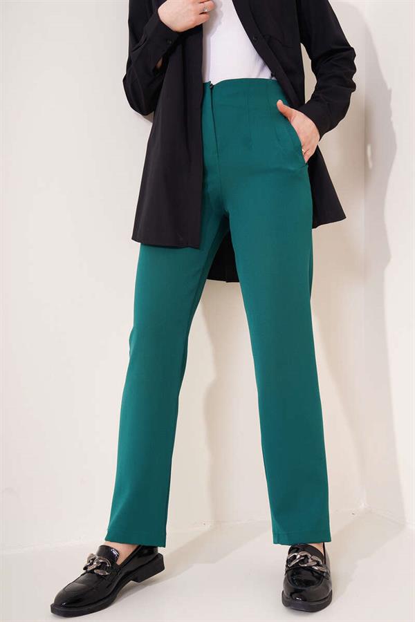 Iron Striped Skinny Leg Trousers Emerald
