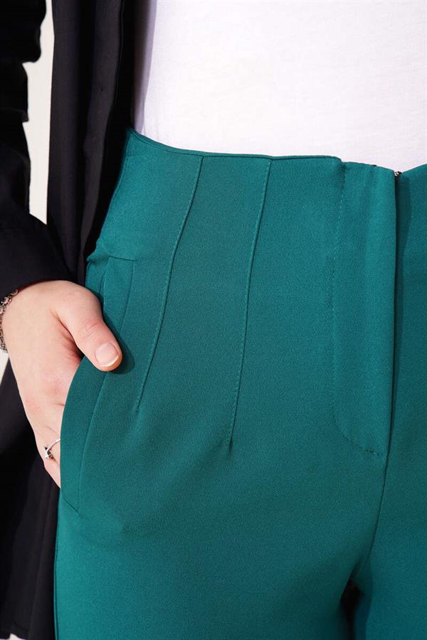 Iron Striped Skinny Leg Trousers Emerald