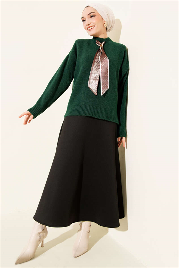 Long Scarf Knitted Sweater Emerald
