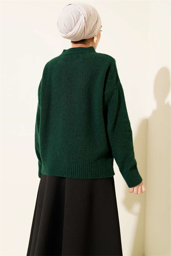 Long Scarf Knitted Sweater Emerald