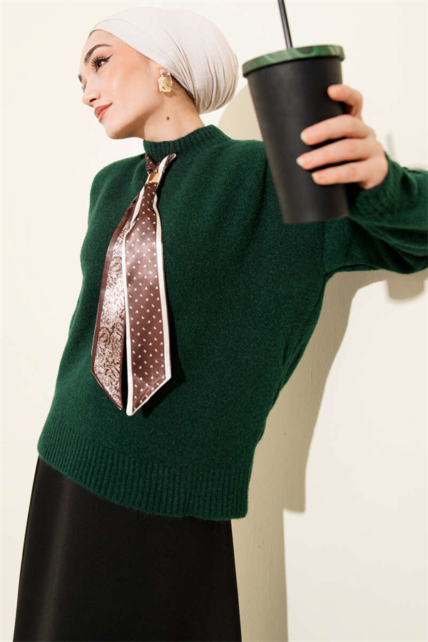Long Scarf Knitted Sweater Emerald