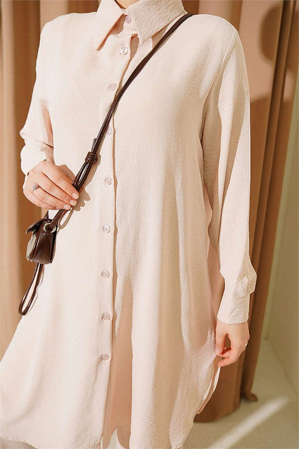 Long Shirt Basic 2 Piece Set Beige
