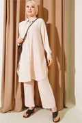 Long Shirt Basic 2 Piece Set Beige