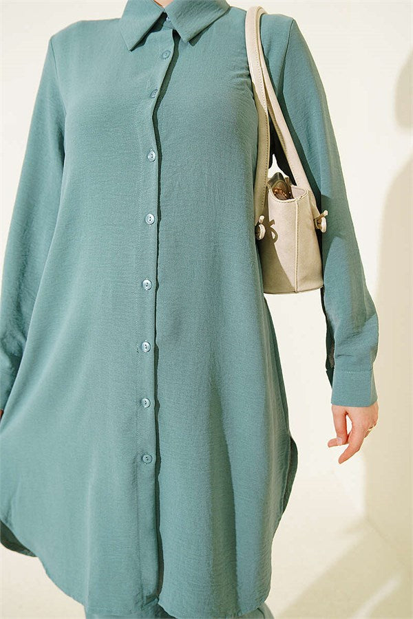 Long Shirt Basic 2 Piece Set in Light Green
