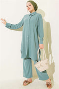 Long Shirt Basic 2 Piece Set in Light Green