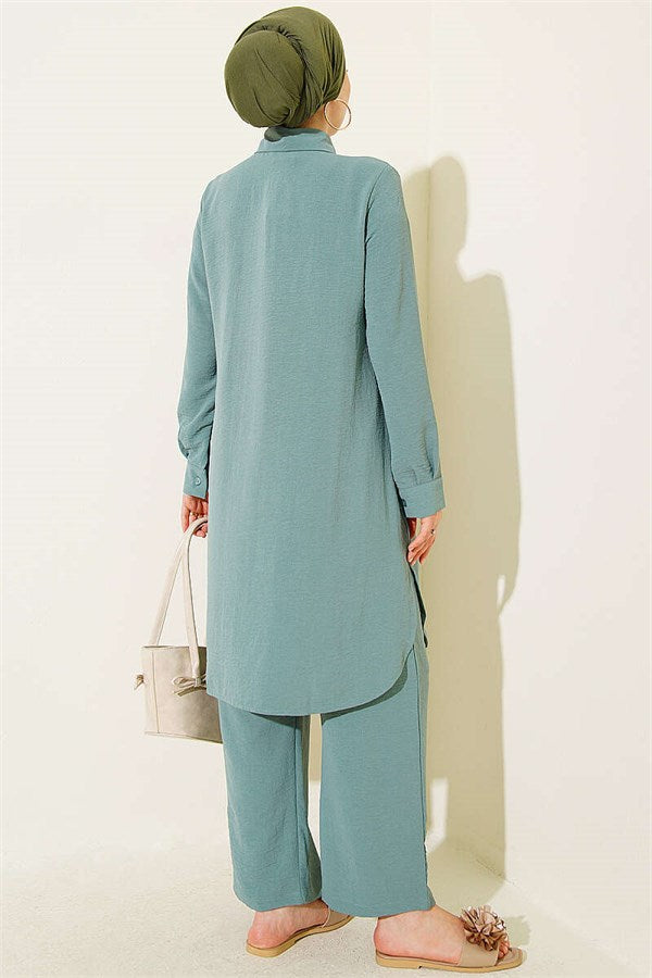 Long Shirt Basic 2 Piece Set in Light Green