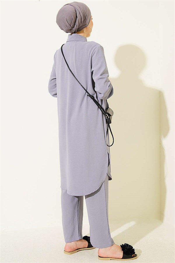 Long Shirt Basic 2 Piece Set in Grey