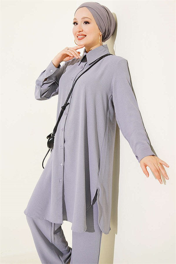 Long Shirt Basic 2 Piece Set in Grey