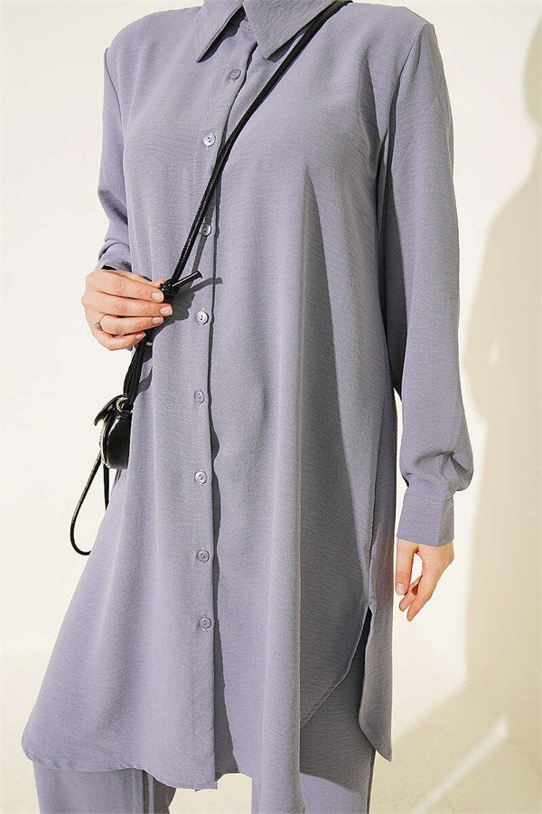 Long Shirt Basic 2 Piece Set in Grey
