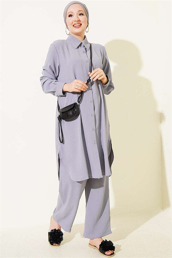 Long Shirt Basic 2 Piece Set in Grey