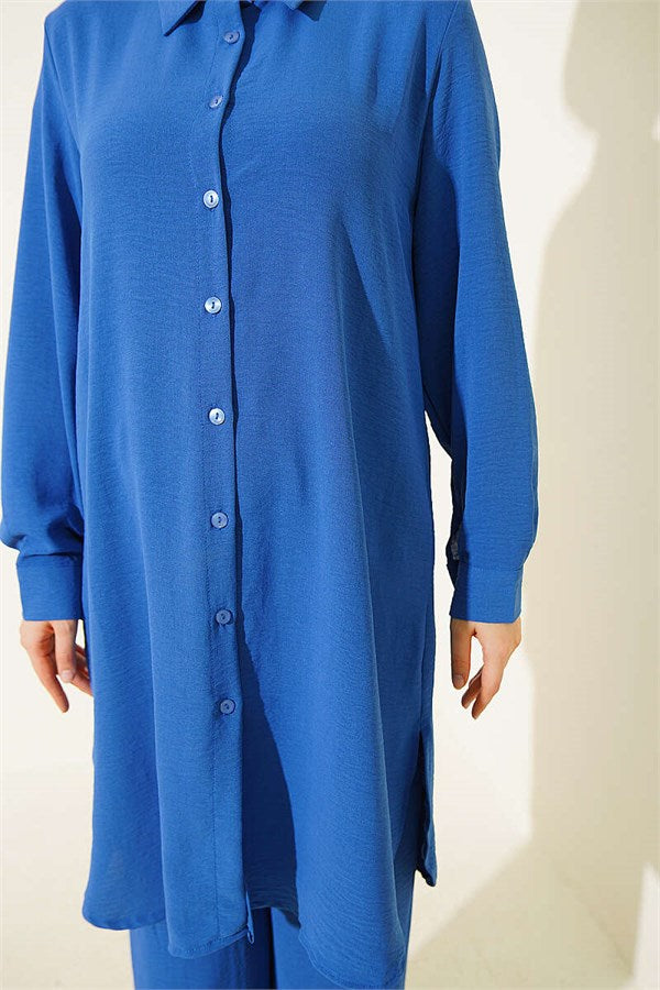 Long Shirt Basic 2 Piece Set Indigo