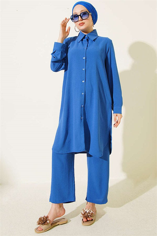 Long Shirt Basic 2 Piece Set Indigo