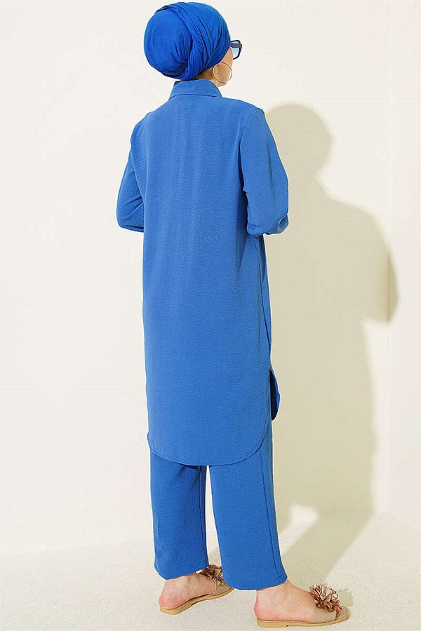 Long Shirt Basic 2 Piece Set Indigo