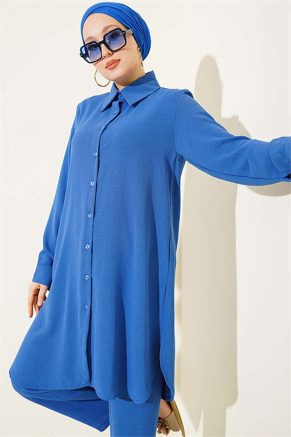 Long Shirt Basic 2 Piece Set Indigo