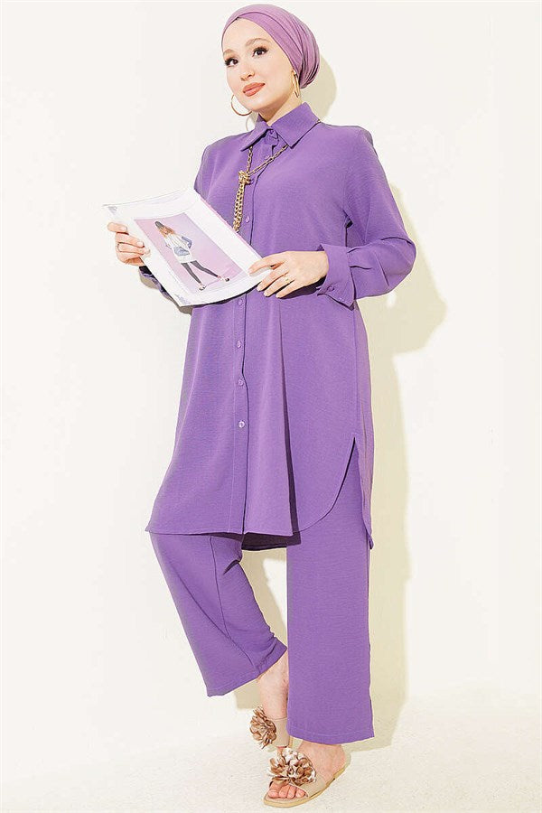 Long Shirt Basic 2 Piece Set in Purple
