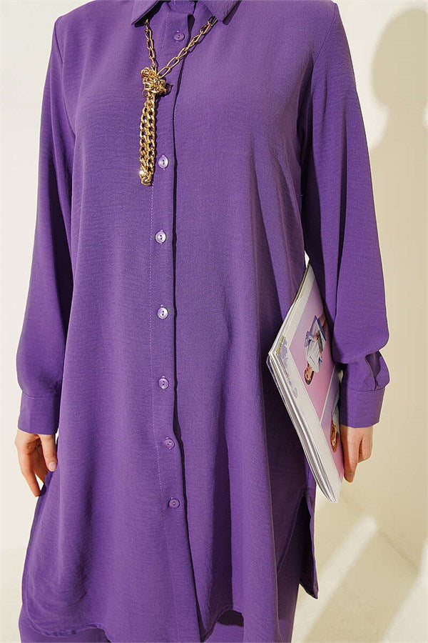 Long Shirt Basic 2 Piece Set in Purple
