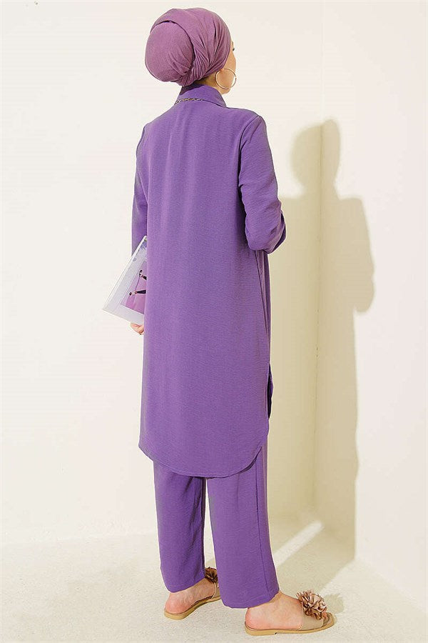 Long Shirt Basic 2 Piece Set in Purple