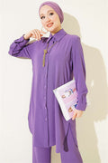Long Shirt Basic 2 Piece Set in Purple