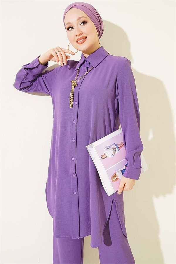 Long Shirt Basic 2 Piece Set in Purple