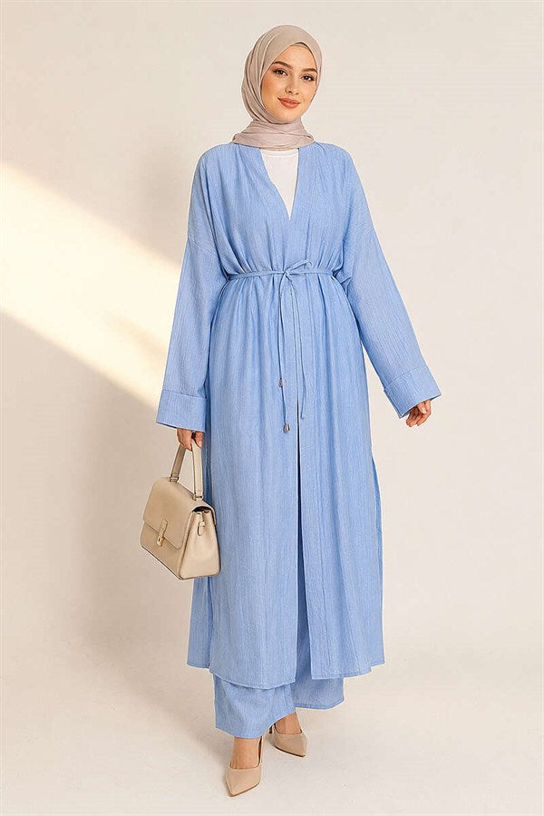 2 Piece Set with Long Cardigan, Baby Blue