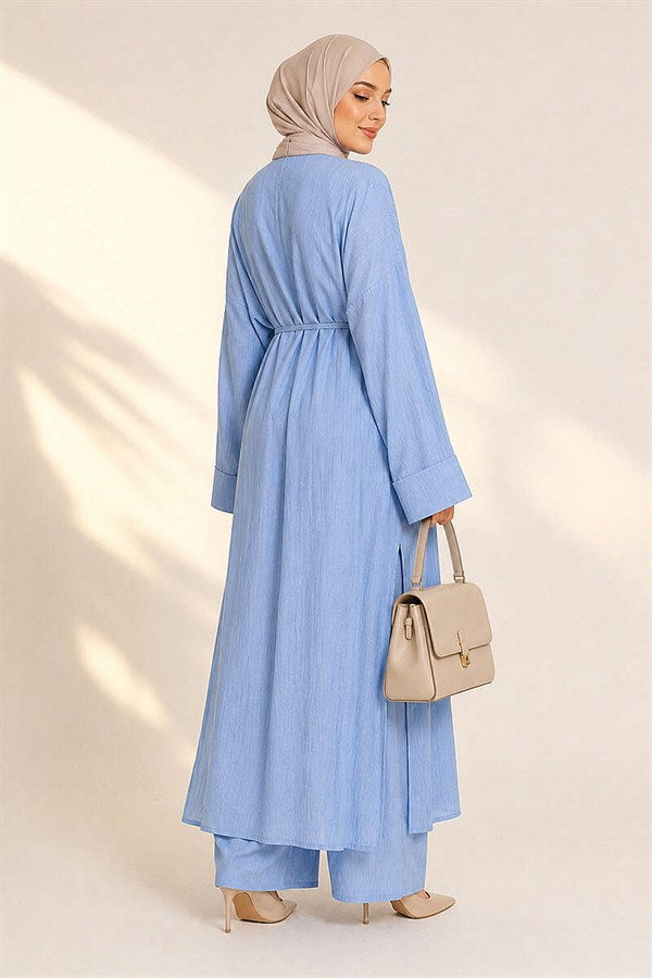 2 Piece Set with Long Cardigan, Baby Blue