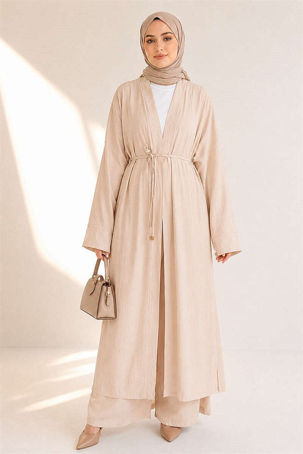 Long Cardigan 2 Piece Set, Beige