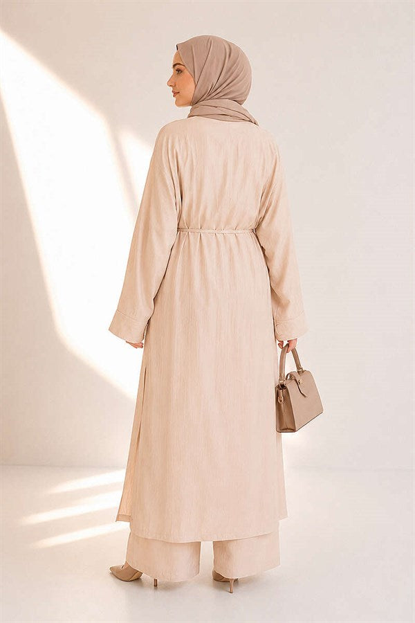 Long Cardigan 2 Piece Set, Beige