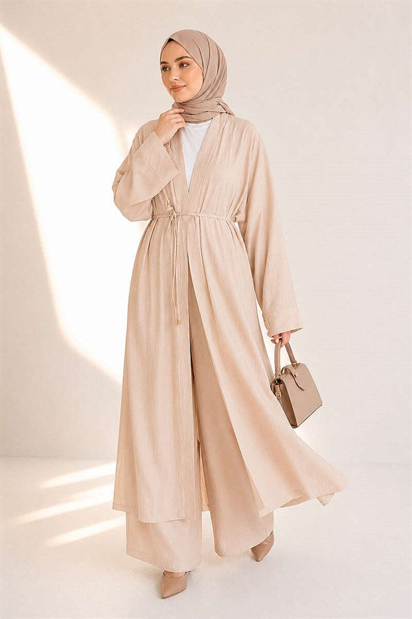 Long Cardigan 2 Piece Set, Beige