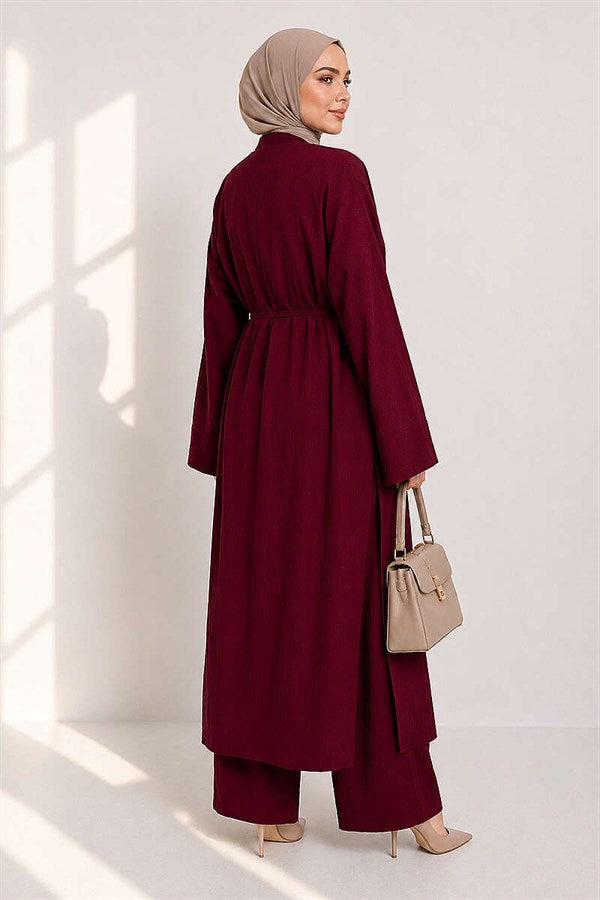 2 Piece Set with Long Cardigan in Burgundy