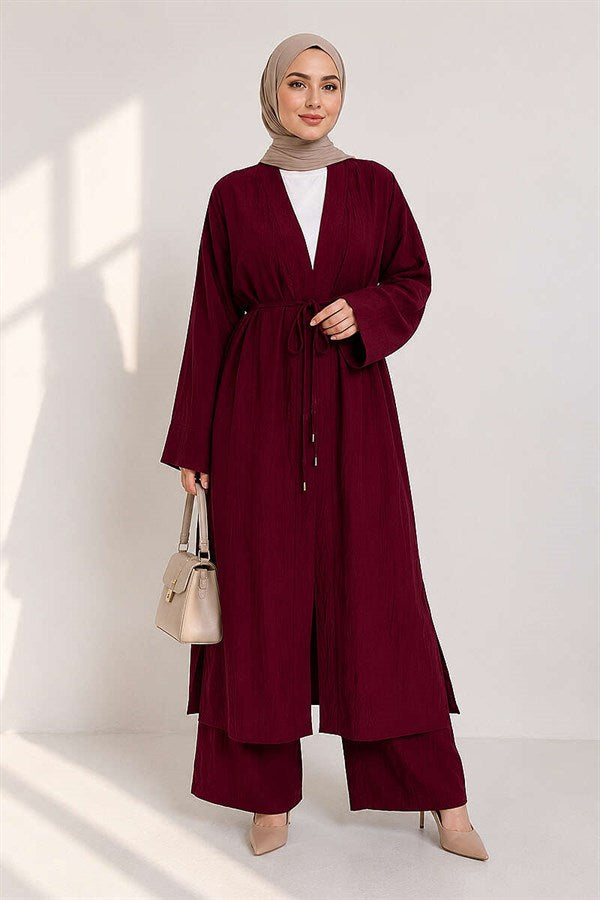 2 Piece Set with Long Cardigan in Burgundy