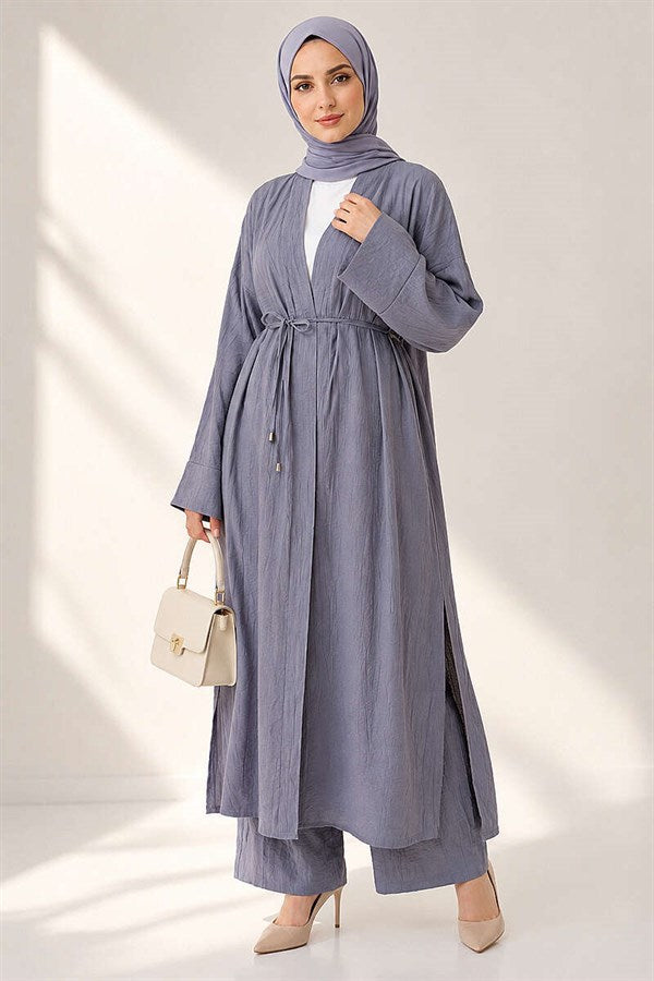 2 Piece Set with Long Cardigan in Grey