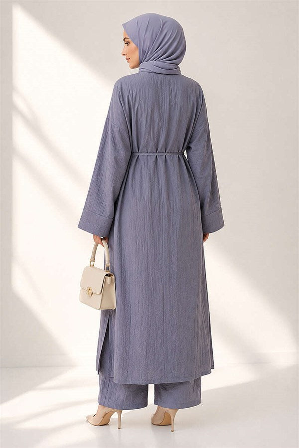 2 Piece Set with Long Cardigan in Grey