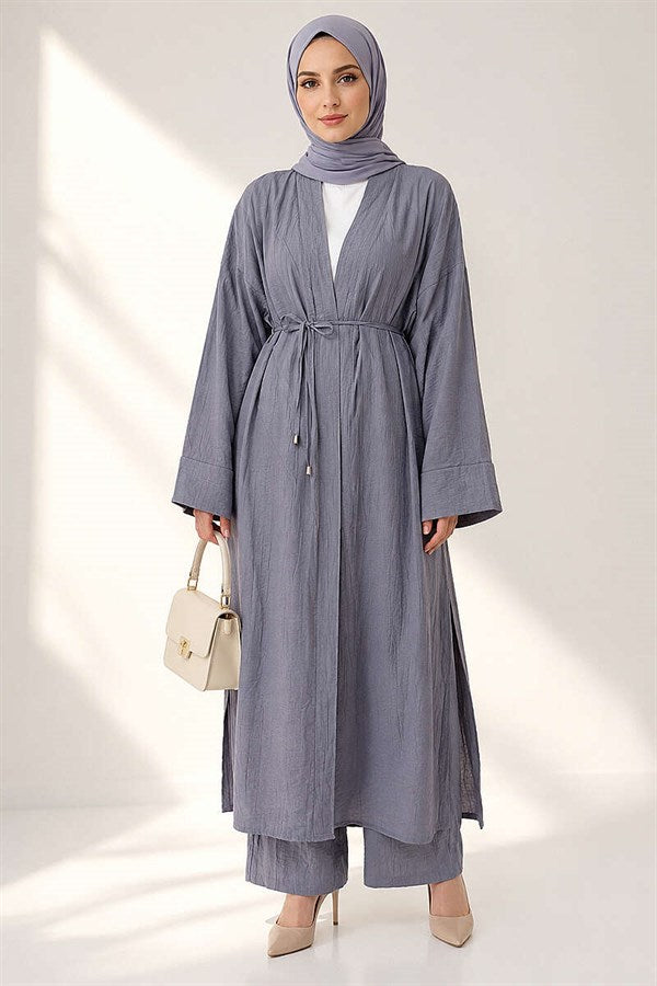 2 Piece Set with Long Cardigan in Grey