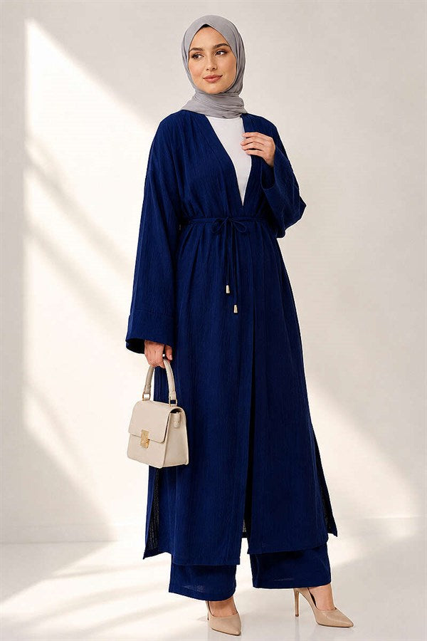 2 Piece Set with Long Cardigan, Navy Blue